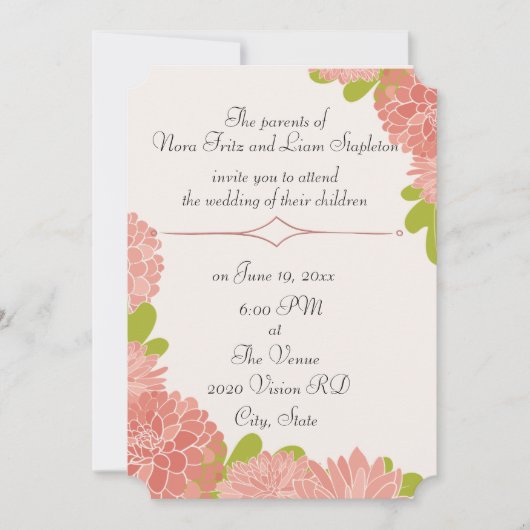 Roze Dahlia Wedding Invitation Kaart (Voorkant)