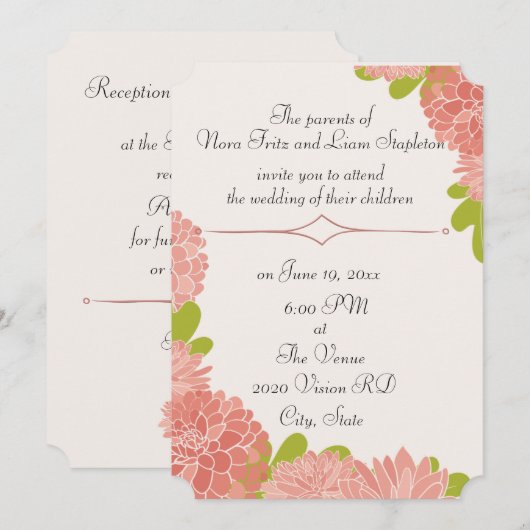 Roze Dahlia Wedding Invitation Kaart (Voorkant / Achterkant)