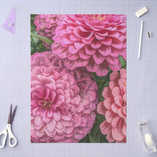 Roze Dahlias Bloemen Tissuepapier (Craft)