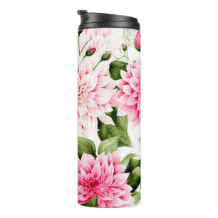  roze dahlias bloemmotief thermosbeker