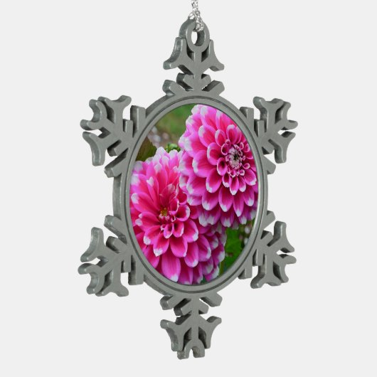 Roze dahlias druk kerstversiering tin sneeuwvlok ornament (Links)