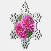 Roze dahlias druk kerstversiering tin sneeuwvlok ornament (Rechts)