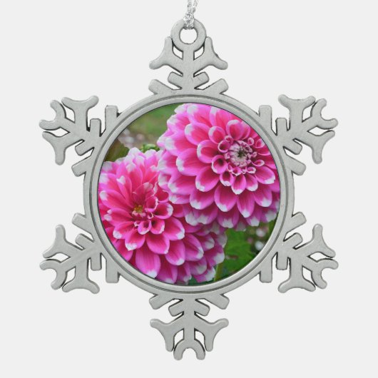 Roze dahlias druk kerstversiering tin sneeuwvlok ornament (Voorkant)