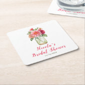 Roze Dahlias Mason Jar Bruiloft Feest Kartonnen Onderzetters (Schuin)