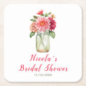 Roze Dahlias Mason Jar Bruiloft Feest Kartonnen Onderzetters (Voorkant)