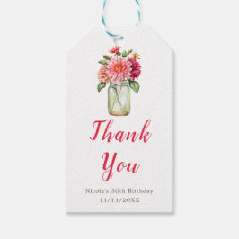 Roze Dahlias Mason Jar Verjaardagsfeest Cadeaulabel