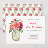 Roze Dahlias Mason Jar Verjaardagsfeest Kaart (Voorkant / Achterkant)