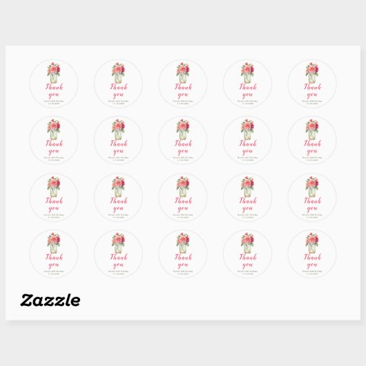 Roze Dahlias Mason Jar Verjaardagsfeest Ronde Sticker (Vel)
