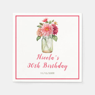 Roze Dahlias Mason Jar Verjaardagsfeest Servet