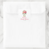 Roze Dahlias Metselwerk Pot Bruidsuitnodiging Vierkante Sticker (Tas)