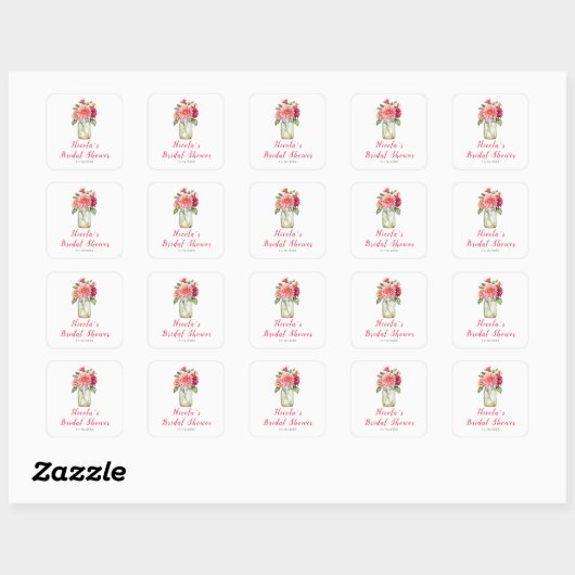 Roze Dahlias Metselwerk Pot Bruiloft Feestje Vierkante Sticker (Vel)