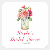 Roze Dahlias Metsen Pot Bruiloft Feestje Vierkante Sticker (Voorkant)