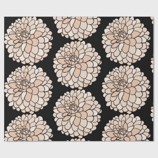 Roze Dahlia's op zwarte achtergrond Cadeaupapier (Vlak)