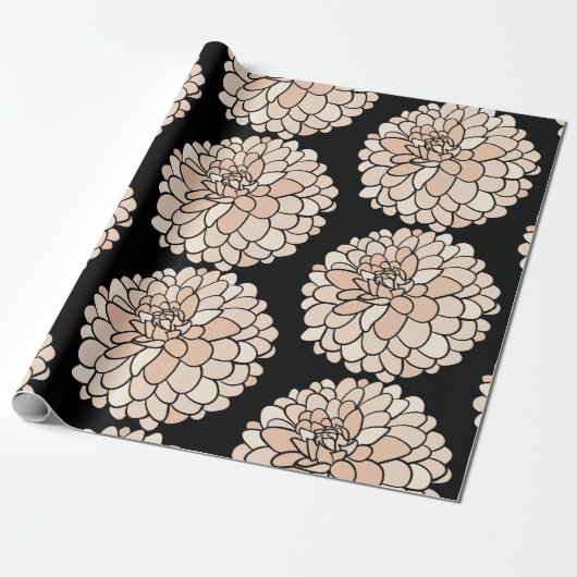 Roze Dahlia's op zwarte achtergrond Cadeaupapier (Uitgerold)
