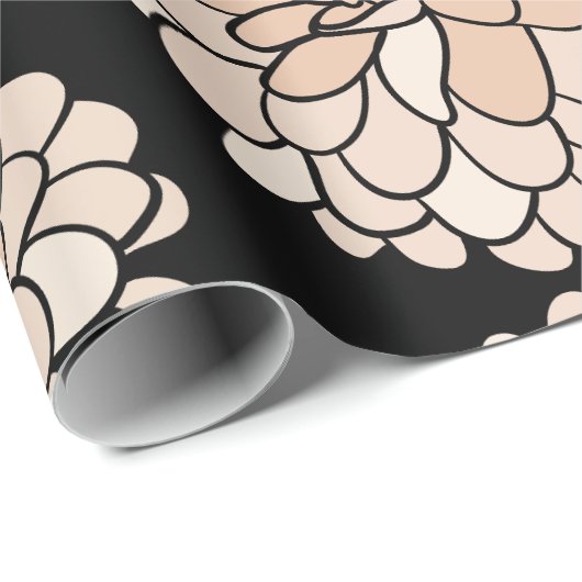 Roze Dahlia's op zwarte achtergrond Cadeaupapier (Rol Hoek)