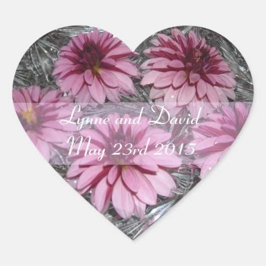 Roze Dahlias Save the Date Hart Sticker (Voorkant)