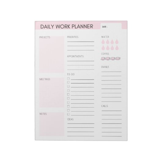 Roze Daily WorkPlanner-laptop Notitieblok (Linkerzijde)
