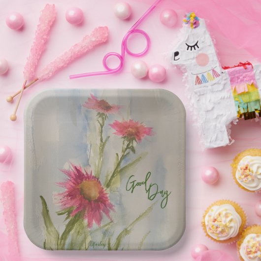Roze Daises papieren platen Bordje (Feest)