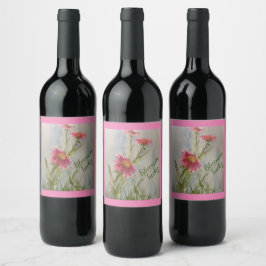 Roze Daises Wijnlabel Wijn Etiket