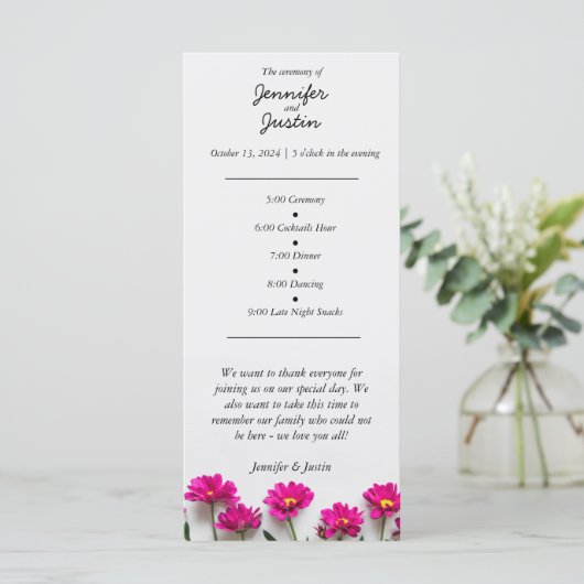 Roze Daisey Trouwprogramma (Staand voorkant)