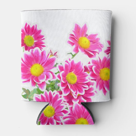 Roze Daisies / Asters Bouquet + jouw ideeën Blikjeskoeler (Voorkant)