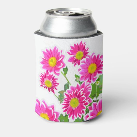 Roze Daisies / Asters Bouquet + jouw ideeën Blikjeskoeler (Blikje Achterkant)