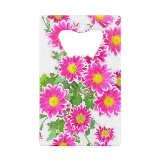Roze Daisies / Asters Bouquet + jouw ideeën Creditkaart Flessenopener (Voorkant)