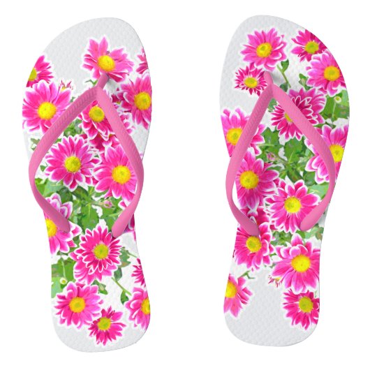 Roze Daisies / Asters Bouquet + jouw ideeën Teenslippers (Voetbed)