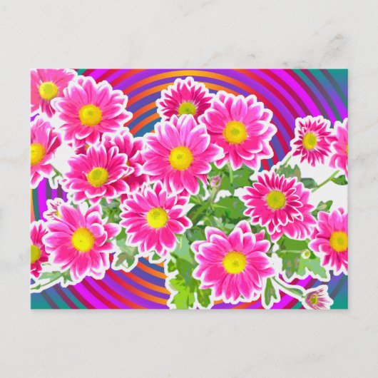 Roze Daisies / Asters Bouquet & Strips + jouw idee Briefkaart (Voorkant)