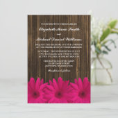 Roze Daisies Barn Wood Wedding Kaart (Staand voorkant)