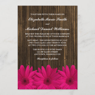 Roze Daisies Barn Wood Wedding Kaart