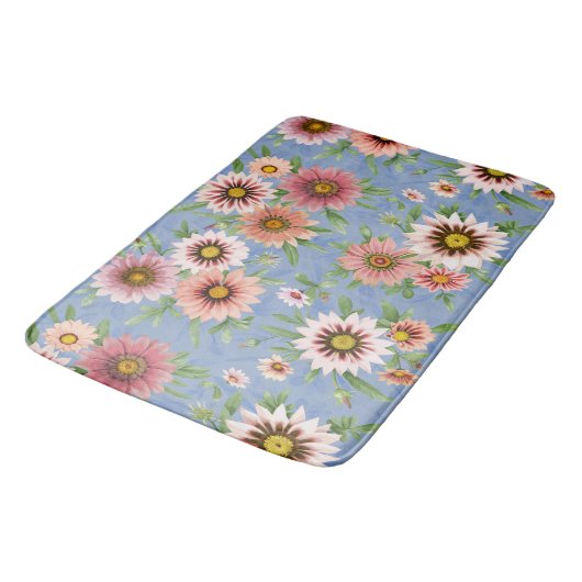 Roze Daisies  bloemmotief op blauw Badmat (Gekanteld)