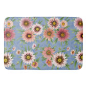 Roze Daisies  bloemmotief op blauw Badmat (Voorkant)