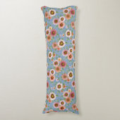 Roze Daisies  bloemmotief op blauw Lichaamskussen (Voorkant Verticaal)