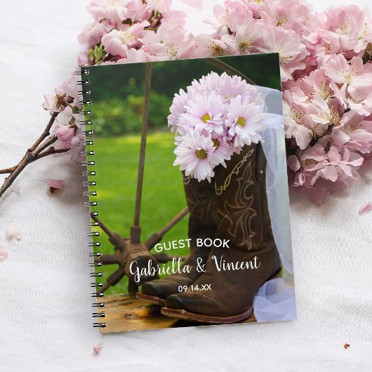Roze Daisies Boots Western Wedding Guest Book Notitieboek