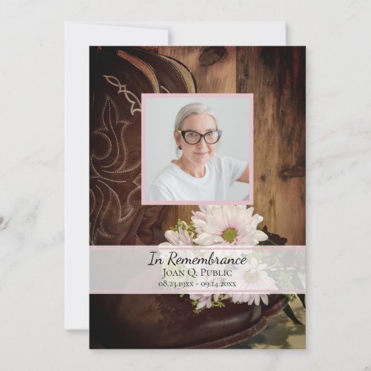 Roze Daisies Cowboy Boot Westerne Dood Jubileum Kaart (Voorkant)