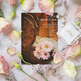 Roze Daisies Cowboy Boots country Western Wedding Kaart