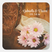 Roze Daisies Cowboy Boots country Western Wedding Vierkante Sticker (Voorkant)