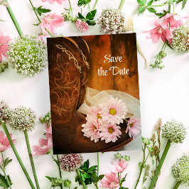 Roze Daisies Cowboy Boots Wedding Save the Date Aankondigingskaart