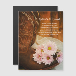 Roze Daisies Cowboy Boots Wedding Save the Date Magnetische Uitnodiging
