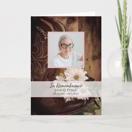 Roze Daisies Cowboy Boots Westerne begrafenisdiens Programma (Voorkant)