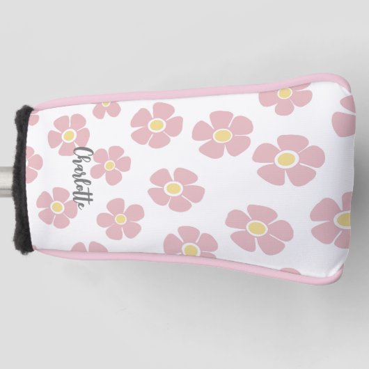 Roze Daisies Dames Golfkop Hoesje Golfheadcover (Voorkant)