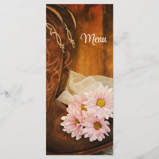Roze Daisies en Cowboy Boots Western Wedding Menu (Voorkant)