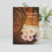 Roze Daisies en Cowboy Boots Westerne bruiloft RSV RSVP Kaartje (Staand voorkant)