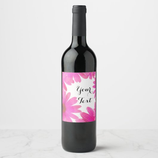 Roze Daisies Floral Daisy Elegant Wine Labels Wijn Etiket (Voorkant)
