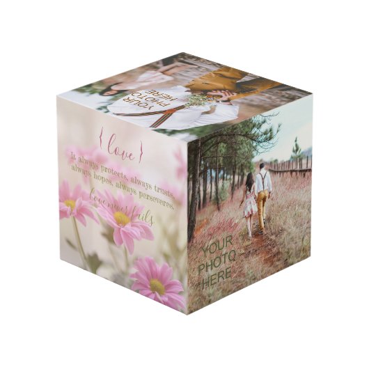 Roze Daisies Foto Kubus Romantische bloemen (Achter hoekig)