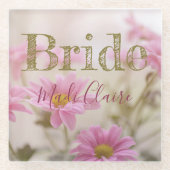 Roze Daisies Glas Onderzetter Romantische Bloemen Glazen Onderzetter (Voorkant)