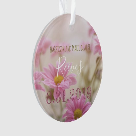 Roze Daisies Huwelijk Acryl Ornament Bloemen (voorkant)