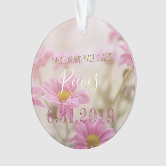 Roze Daisies Huwelijk Acryl Ornament Bloemen (voorkant)