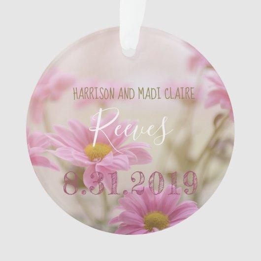 Roze Daisies Huwelijk Acryl Ornament Bloemen (voorkant)